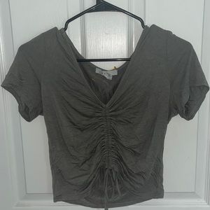 Army green ruched tie tshirt